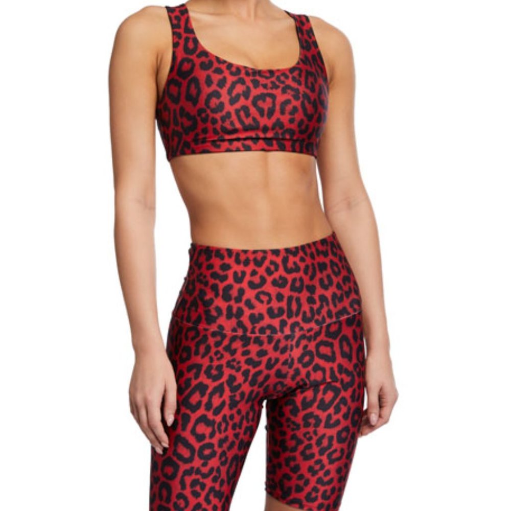 Onzie red leopard cheetah bike short bra FULL SET! animal print